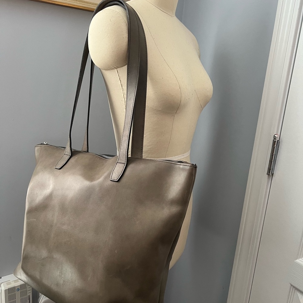 Slate brand Ballard Tote with Coordinating Fremont Wristlet; both gray leather.